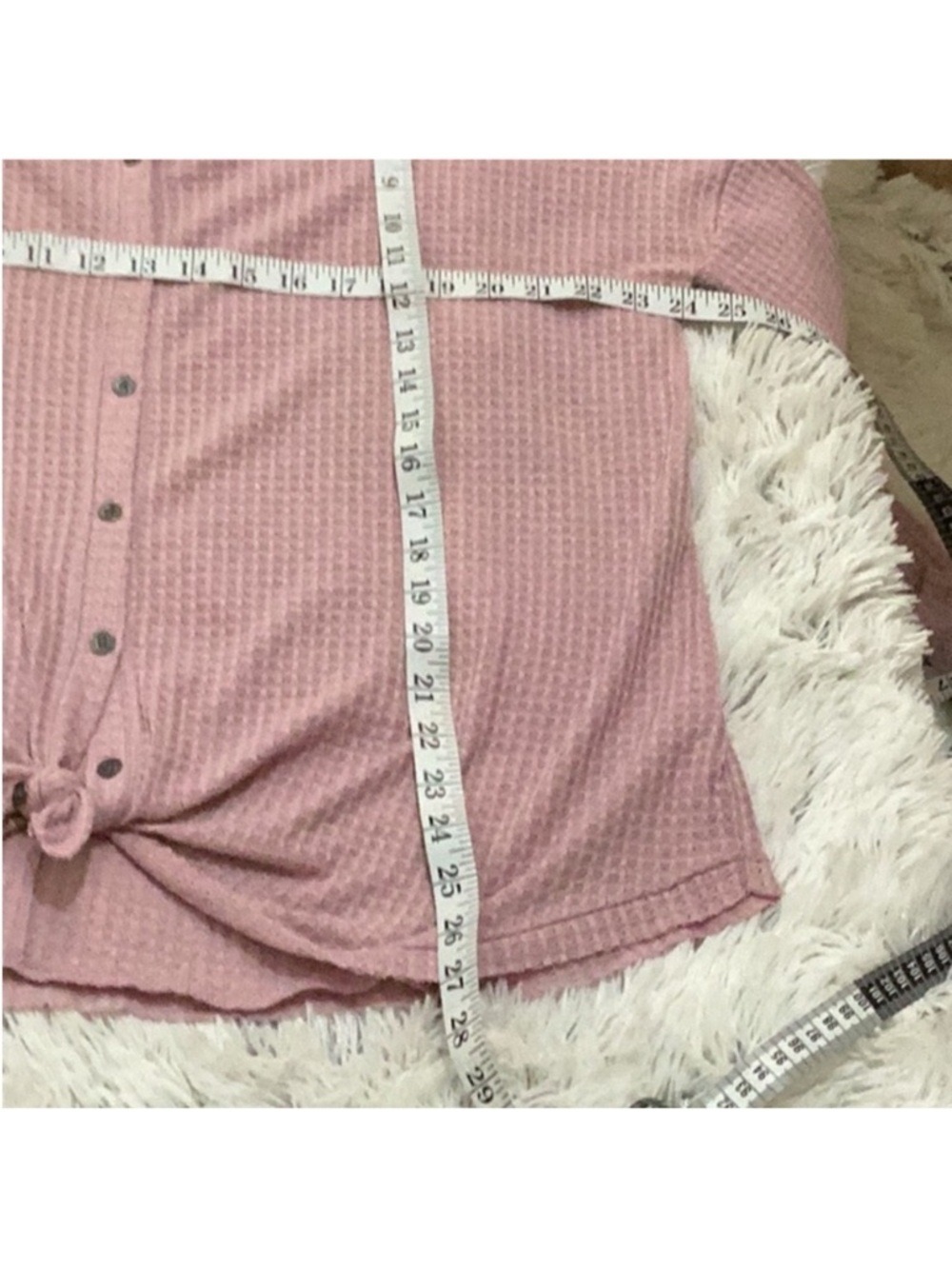 Mudd Waffle Knit Tie Front Top Size XL Mauve Pink Cozy Casual - Picture 10 of 15